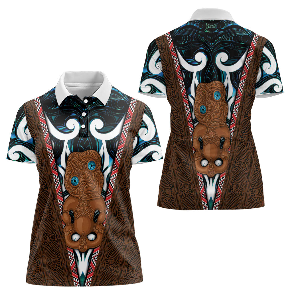 New Zealand Whakairo Women Polo Shirt Tiki Maori Carving Taniko Motifs