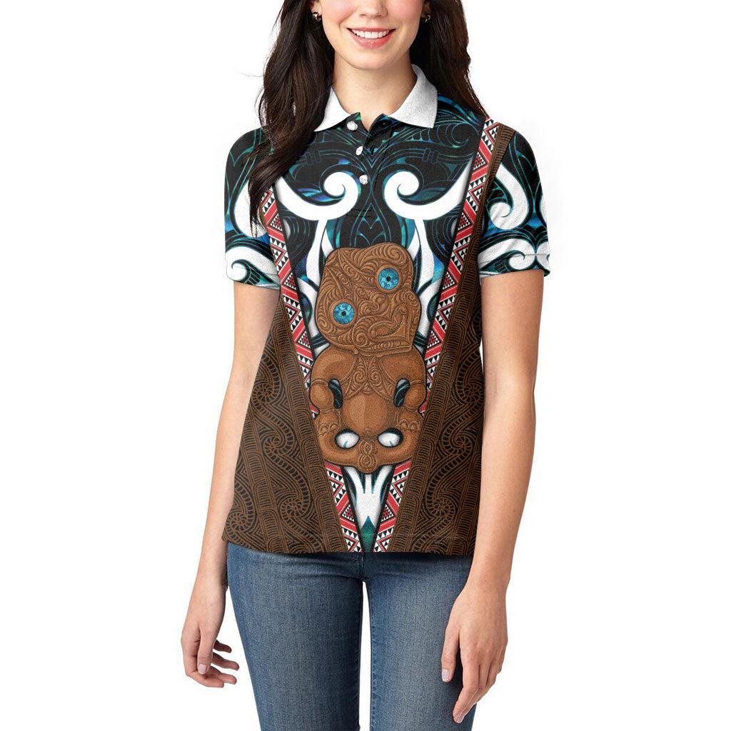 New Zealand Whakairo Women Polo Shirt Tiki Maori Carving Taniko Motifs