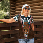 New Zealand Whakairo Women Polo Shirt Tiki Maori Carving Taniko Motifs