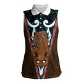 New Zealand Whakairo Women Sleeveless Polo Shirt Tiki Maori Carving Taniko Motifs