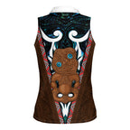 New Zealand Whakairo Women Sleeveless Polo Shirt Tiki Maori Carving Taniko Motifs