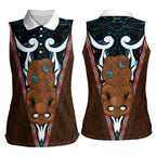 New Zealand Whakairo Women Sleeveless Polo Shirt Tiki Maori Carving Taniko Motifs