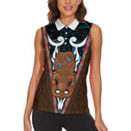 New Zealand Whakairo Women Sleeveless Polo Shirt Tiki Maori Carving Taniko Motifs