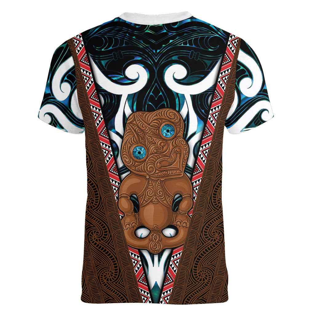 New Zealand Whakairo Women V-Neck T-Shirt Tiki Maori Carving Taniko Motifs