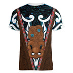 New Zealand Whakairo Women V-Neck T-Shirt Tiki Maori Carving Taniko Motifs
