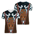 New Zealand Whakairo Women V-Neck T-Shirt Tiki Maori Carving Taniko Motifs