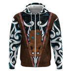 New Zealand Whakairo Zip Hoodie Tiki Maori Carving Taniko Motifs
