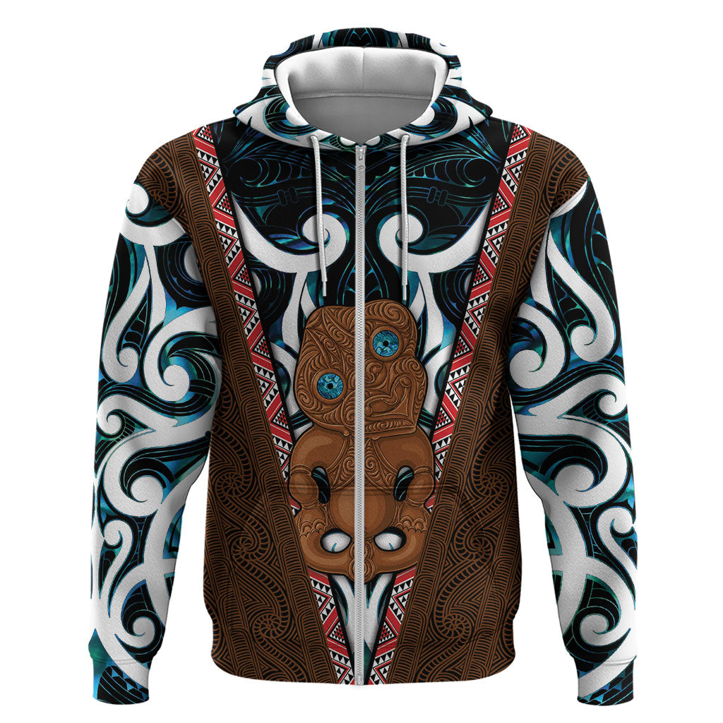 New Zealand Whakairo Zip Hoodie Tiki Maori Carving Taniko Motifs