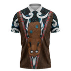New Zealand Whakairo Zipper Polo Shirt Tiki Maori Carving Taniko Motifs