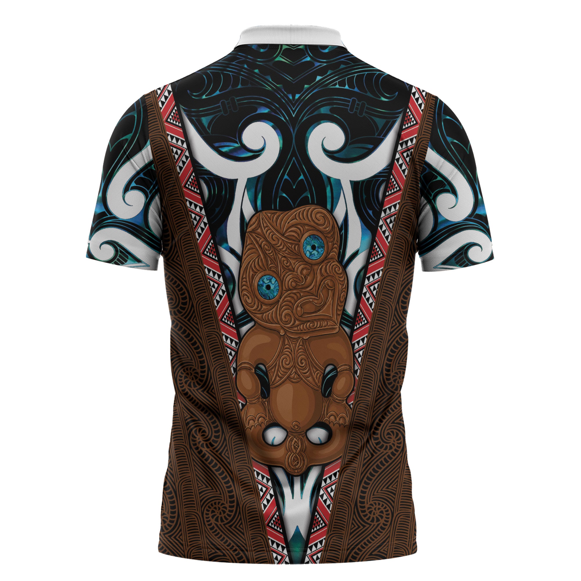 New Zealand Whakairo Zipper Polo Shirt Tiki Maori Carving Taniko Motifs