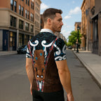 New Zealand Whakairo Zipper Polo Shirt Tiki Maori Carving Taniko Motifs