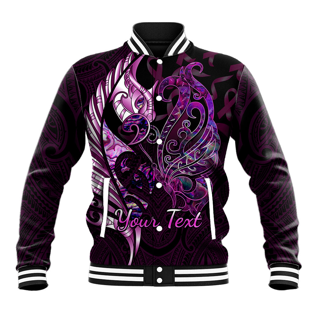 personalised-new-zealand-breast-cancer-baseball-jacket-fight-like-a-girl-pink-manaia-fern-with-paua-shell