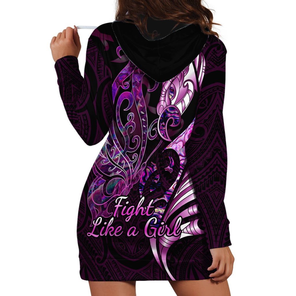 personalised-new-zealand-breast-cancer-hoodie-dress-fight-like-a-girl-pink-manaia-fern-with-paua-shell