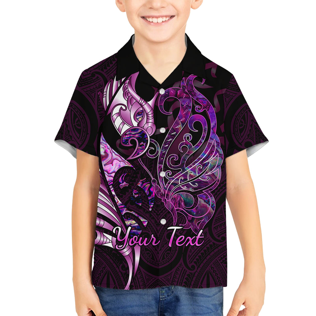 personalised-new-zealand-breast-cancer-kid-hawaiian-shirt-fight-like-a-girl-pink-manaia-fern-with-paua-shell