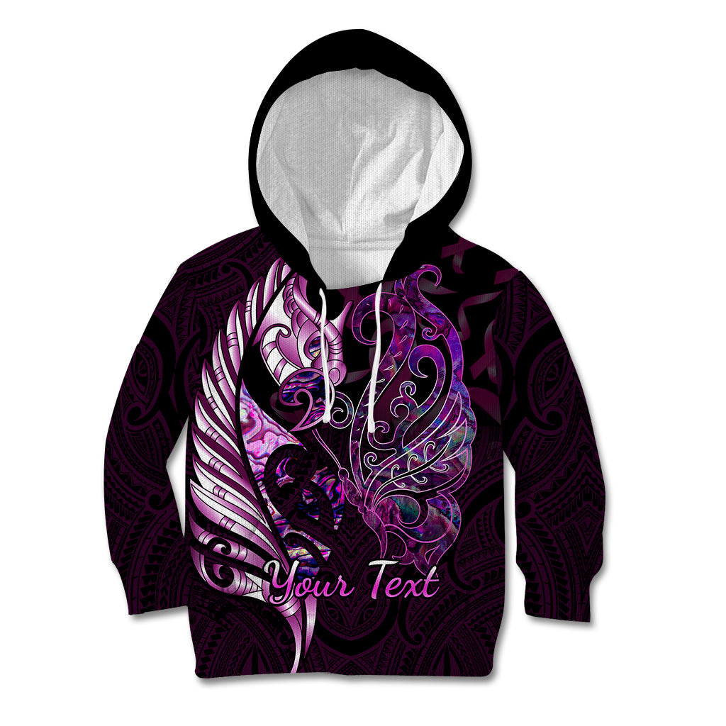 personalised-new-zealand-breast-cancer-kid-hoodie-fight-like-a-girl-pink-manaia-fern-with-paua-shell