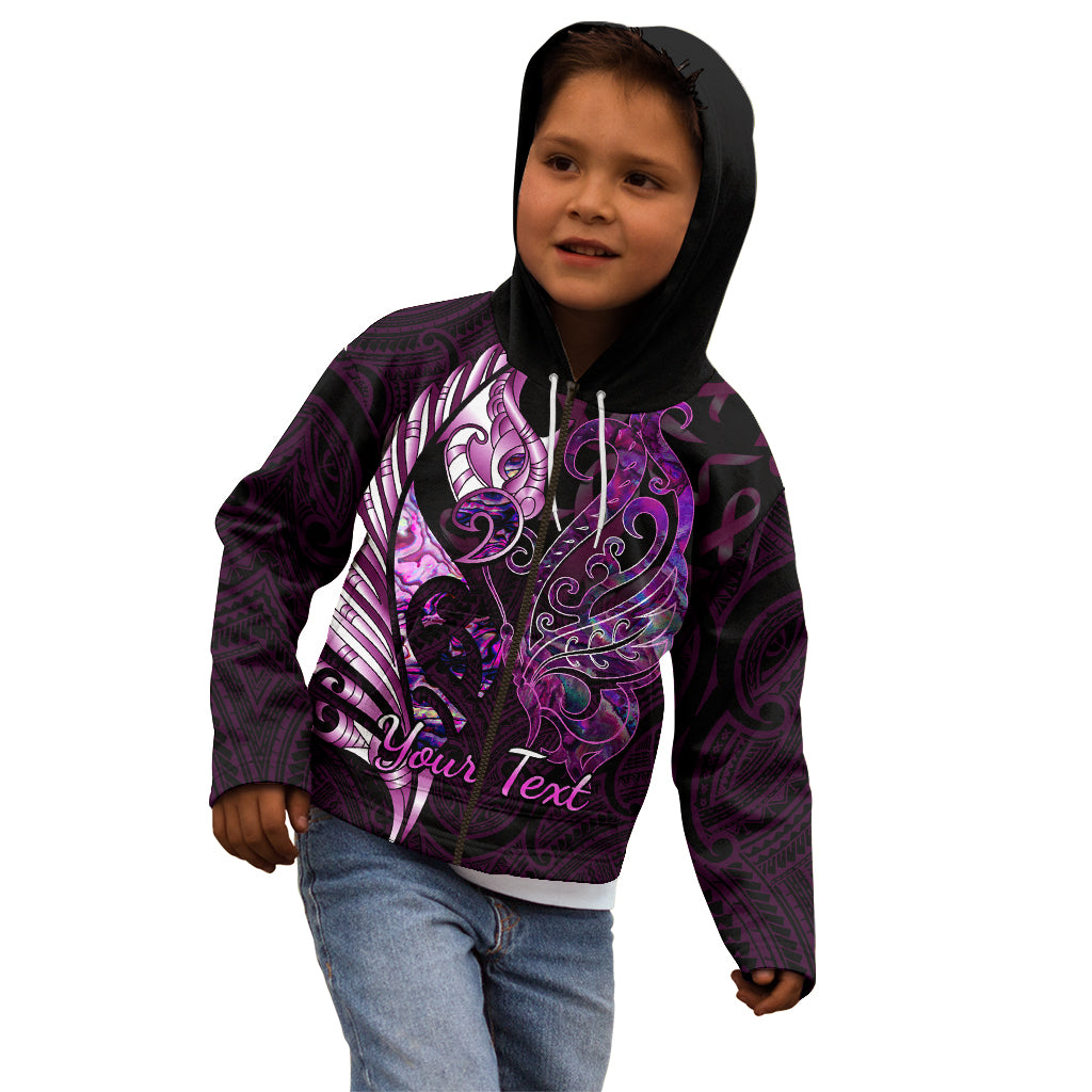 personalised-new-zealand-breast-cancer-kid-hoodie-fight-like-a-girl-pink-manaia-fern-with-paua-shell