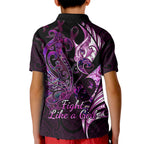 personalised-new-zealand-breast-cancer-kid-polo-shirt-fight-like-a-girl-pink-manaia-fern-with-paua-shell