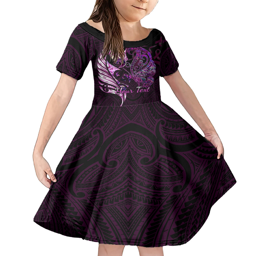 personalised-new-zealand-breast-cancer-kid-short-sleeve-dress-fight-like-a-girl-pink-manaia-fern-with-paua-shell