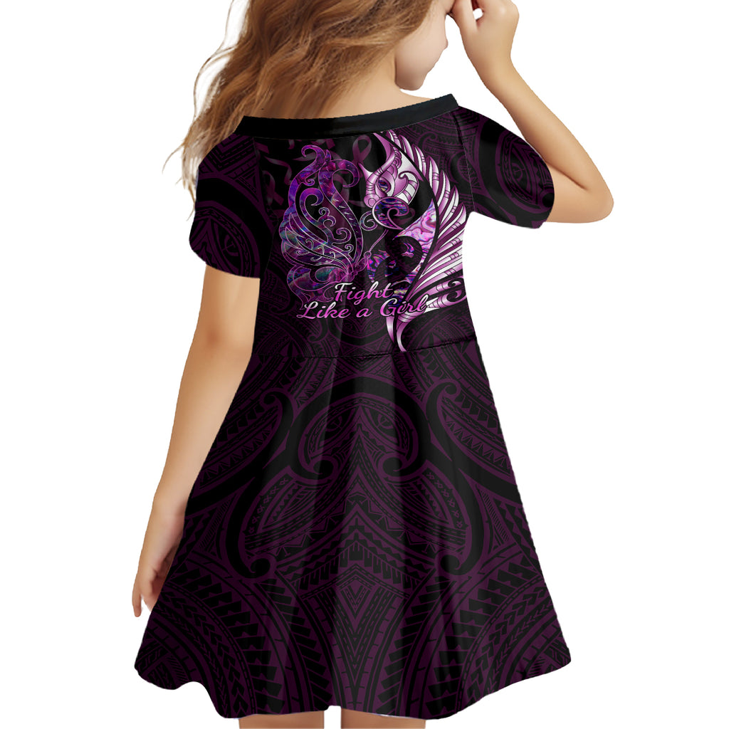 personalised-new-zealand-breast-cancer-kid-short-sleeve-dress-fight-like-a-girl-pink-manaia-fern-with-paua-shell