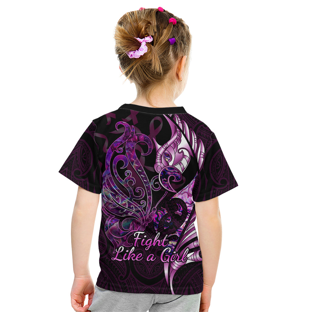 personalised-new-zealand-breast-cancer-kid-t-shirt-fight-like-a-girl-pink-manaia-fern-with-paua-shell