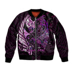 personalised-new-zealand-breast-cancer-sleeve-zip-bomber-jacket-fight-like-a-girl-pink-manaia-fern-with-paua-shell