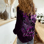 Personalised New Zealand Breast Cancer Women Casual Shirt Fight Like A Girl Pink Manaia Fern With Paua Shell LT14