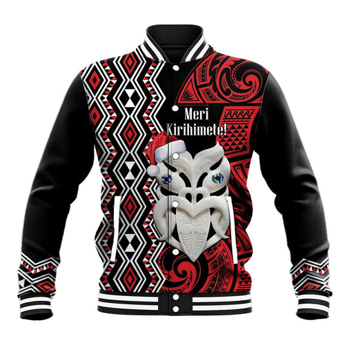 Personalised New Zealand Christmas Baseball Jacket Meri Kirihimete Maori Wheku - Taniko Art