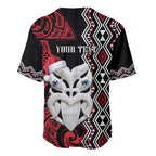 Personalised New Zealand Christmas Baseball Jersey Meri Kirihimete Maori Wheku - Taniko Art