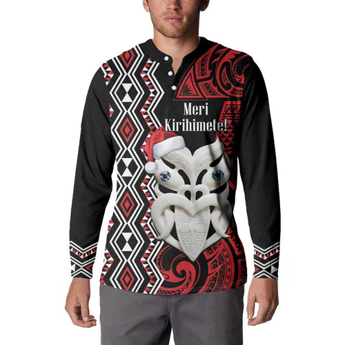 Personalised New Zealand Christmas Button Sweatshirt Meri Kirihimete Maori Wheku - Taniko Art