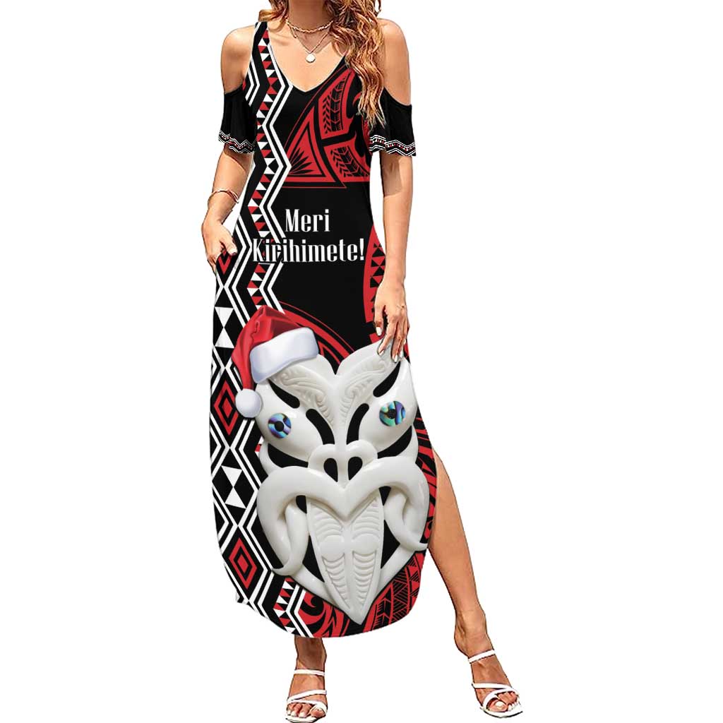 Personalised New Zealand Christmas Family Matching Summer Maxi Dress and Hawaiian Shirt Meri Kirihimete Maori Wheku - Taniko Art