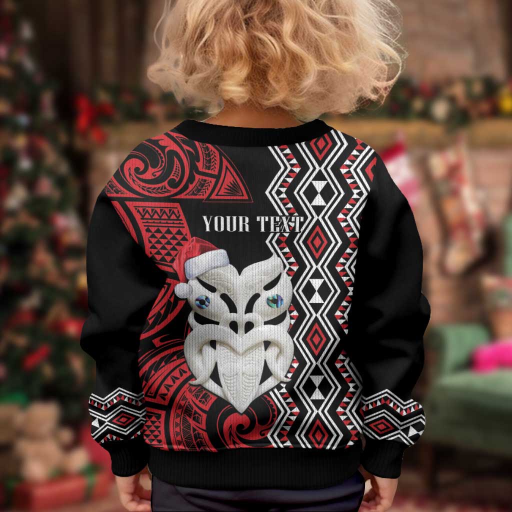 Personalised New Zealand Christmas Kid Ugly Christmas Sweater Meri Kirihimete Maori Wheku - Taniko Art