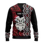 Personalised New Zealand Christmas Ugly Christmas Sweater Meri Kirihimete Maori Wheku - Taniko Art