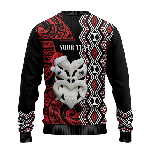 Personalised New Zealand Christmas Ugly Christmas Sweater Meri Kirihimete Maori Wheku - Taniko Art