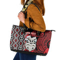 Personalised New Zealand Christmas Leather Tote Bag Meri Kirihimete Maori Wheku - Taniko Art