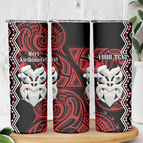Personalised New Zealand Christmas Skinny Tumbler Meri Kirihimete Maori Wheku - Taniko Art