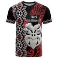 Personalised New Zealand Christmas T Shirt Meri Kirihimete Maori Wheku - Taniko Art