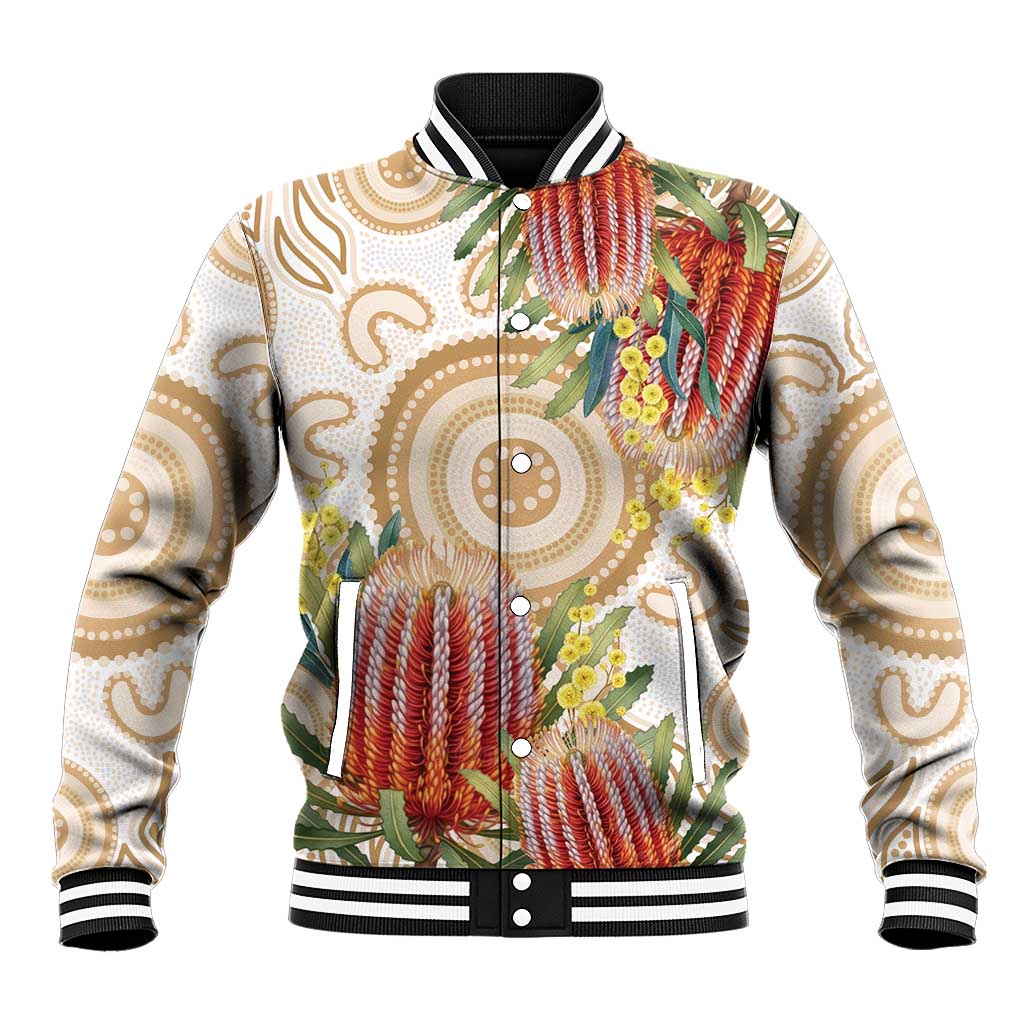 Australia Banksia Baseball Jacket Aussie Native Flowers Indigenous Art - Aussie Hoodie