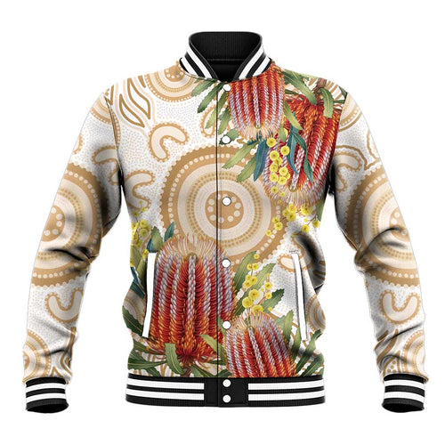 Australia Banksia Baseball Jacket Aussie Native Flowers Indigenous Art - Aussie Hoodie