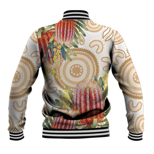 Australia Banksia Baseball Jacket Aussie Native Flowers Indigenous Art - Aussie Hoodie