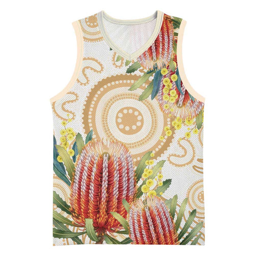 Australia Banksia Basketball Jersey Aussie Native Flowers Indigenous Art - Aussie Hoodie