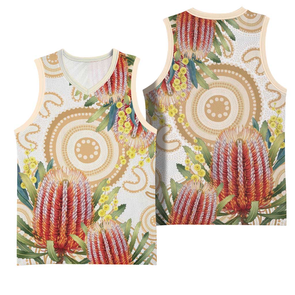Australia Banksia Basketball Jersey Aussie Native Flowers Indigenous Art - Aussie Hoodie
