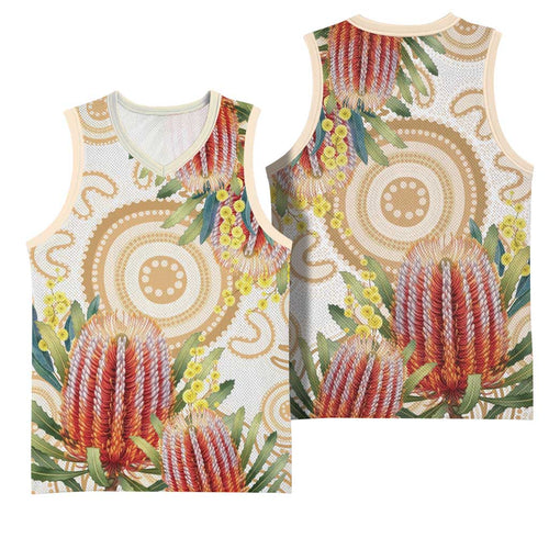 Australia Banksia Basketball Jersey Aussie Native Flowers Indigenous Art - Aussie Hoodie