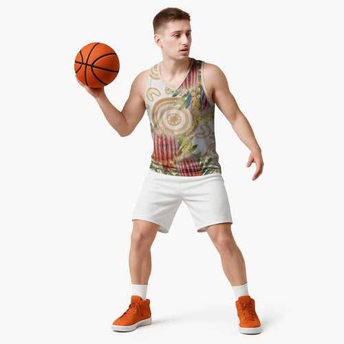 Australia Banksia Basketball Jersey Aussie Native Flowers Indigenous Art - Aussie Hoodie
