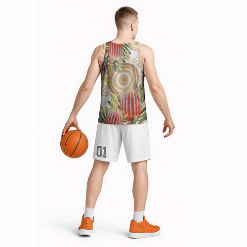 Australia Banksia Basketball Jersey Aussie Native Flowers Indigenous Art - Aussie Hoodie