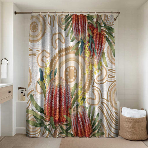 Australia Banksia Bathroom Set Aussie Native Flowers Indigenous Art - Aussie Hoodie