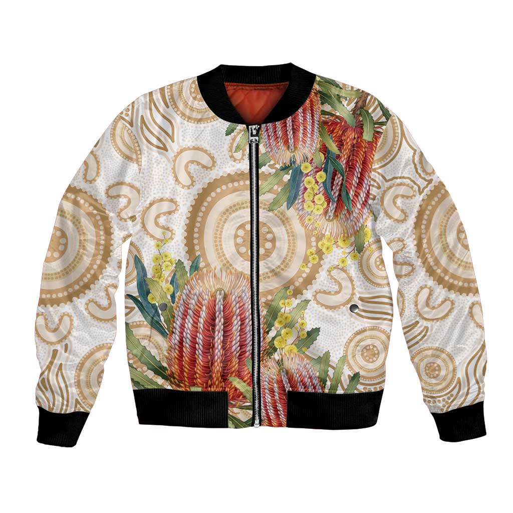 Australia Banksia Bomber Jacket Aussie Native Flowers Indigenous Art - Aussie Hoodie