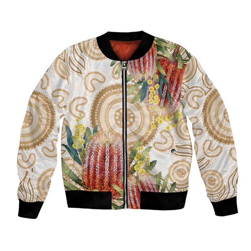 Australia Banksia Bomber Jacket Aussie Native Flowers Indigenous Art - Aussie Hoodie