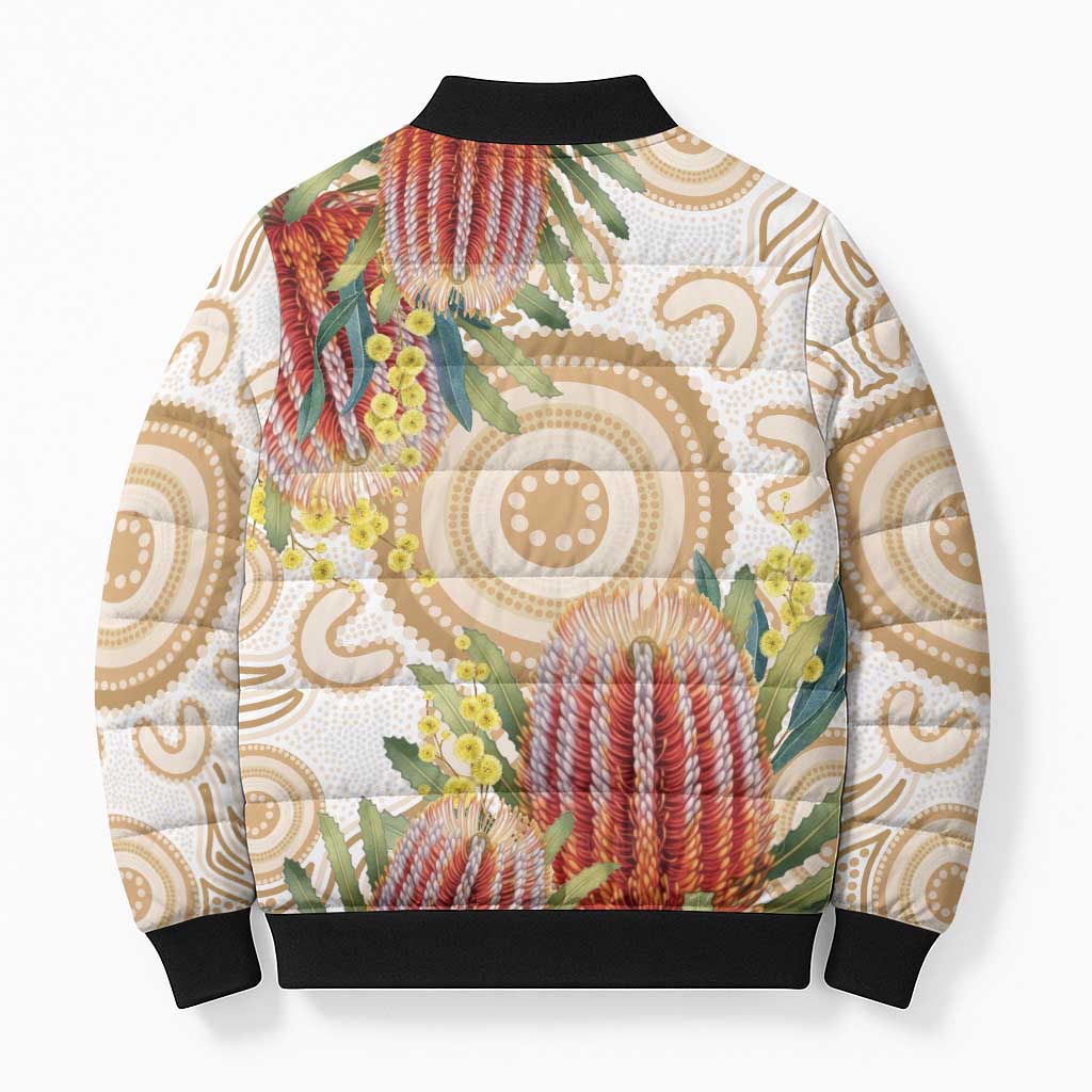 Australia Banksia Bomber Puffer Jacket Aussie Native Flowers Indigenous Art - Aussie Hoodie