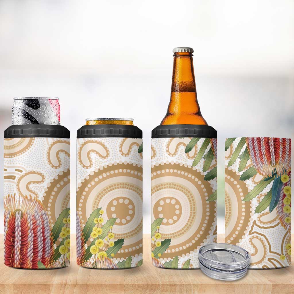 Australia Banksia 4 in 1 Can Cooler Tumbler Aussie Native Flowers Indigenous Art - Aussie Hoodie
