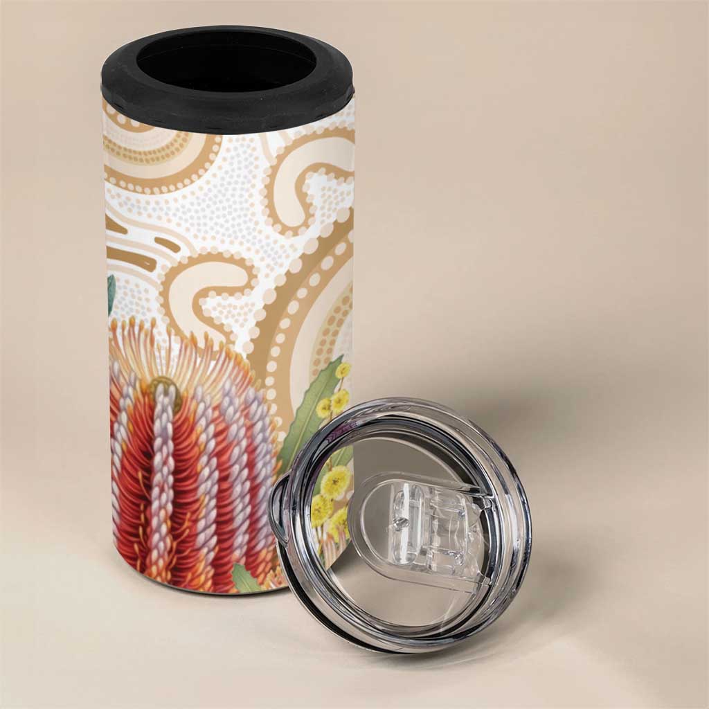 Australia Banksia 4 in 1 Can Cooler Tumbler Aussie Native Flowers Indigenous Art - Aussie Hoodie